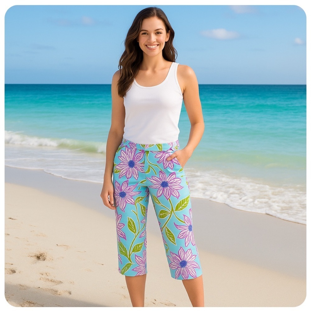 Lilly Pulitzer White Label Floral Capri Pants Size 4